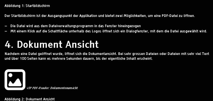 Ausschnitt Seite 3 - Handbuch VIP-Reader im Kontrastmodus des VIP-Readers. Ergebnis: Alle Texte sind leserlich, Grafiken können optional zugeschaltet werden.