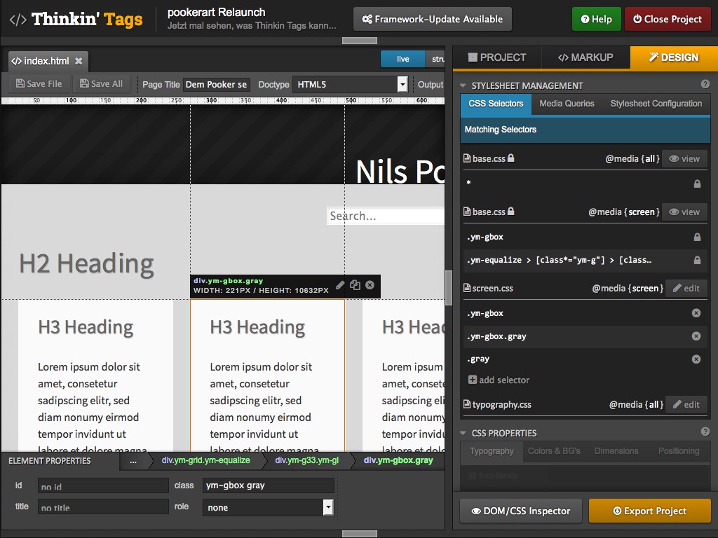 Screenshot des Layout- und Prototyping-Tools "Thinkin'Tags"